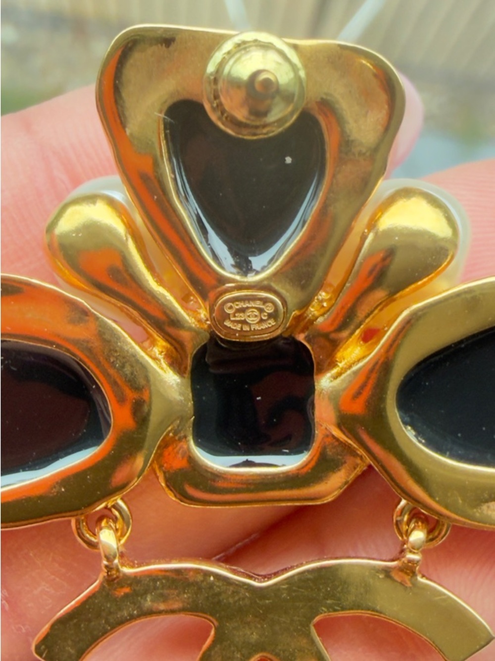 CHANEL Black and Gold Pearl Accent CC Drop Earrings - Picture 5 of 6